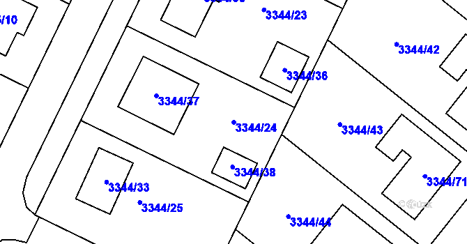 Parcela st. 3344/24 v KÚ Loděnice u Moravského Krumlova, Katastrální mapa