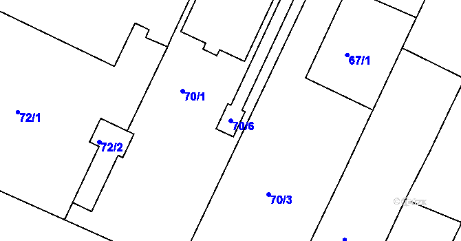 Parcela st. 70/6 v KÚ Loděnice u Moravského Krumlova, Katastrální mapa