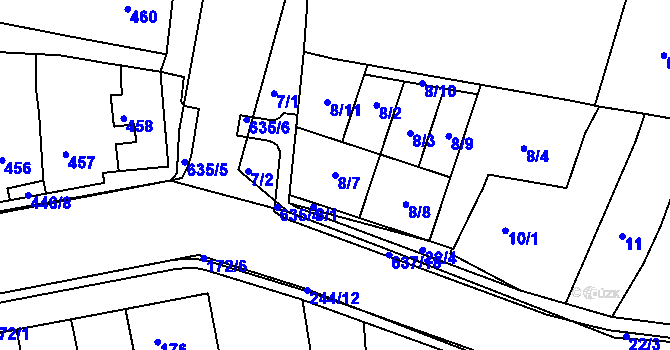 Parcela st. 8/7 v KÚ Loděnice u Moravského Krumlova, Katastrální mapa