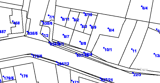Parcela st. 8/8 v KÚ Loděnice u Moravského Krumlova, Katastrální mapa
