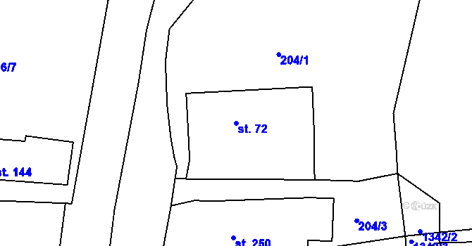 Parcela st. 72 v KÚ Lodhéřov, Katastrální mapa