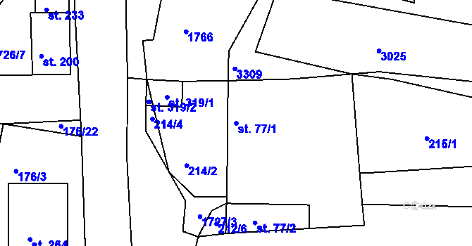 Parcela st. 77/1 v KÚ Lodhéřov, Katastrální mapa