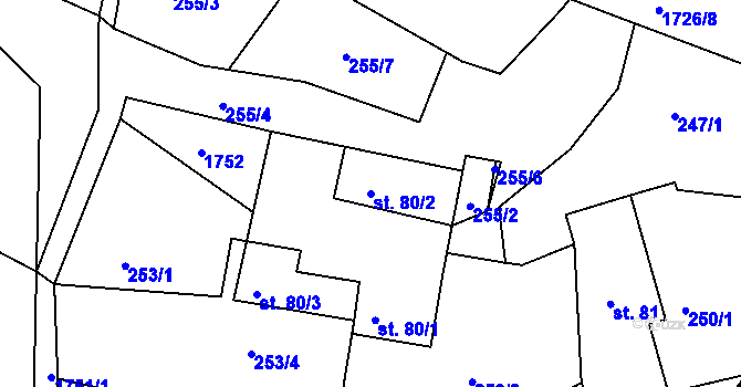Parcela st. 80/2 v KÚ Lodhéřov, Katastrální mapa