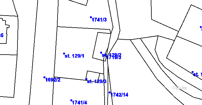 Parcela st. 129/2 v KÚ Lodhéřov, Katastrální mapa