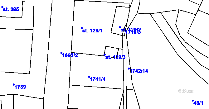 Parcela st. 129/3 v KÚ Lodhéřov, Katastrální mapa