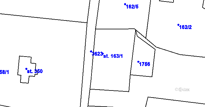 Parcela st. 163/1 v KÚ Lodhéřov, Katastrální mapa