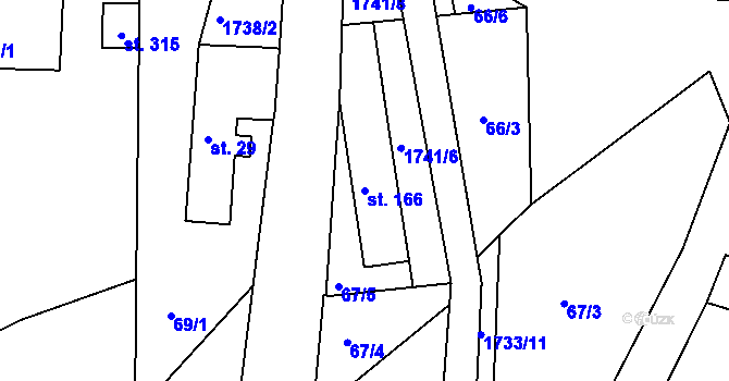 Parcela st. 166 v KÚ Lodhéřov, Katastrální mapa
