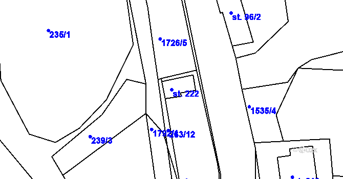 Parcela st. 222 v KÚ Lodhéřov, Katastrální mapa