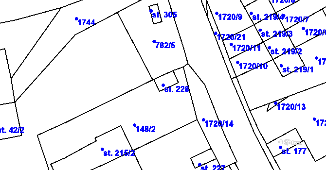 Parcela st. 228 v KÚ Lodhéřov, Katastrální mapa