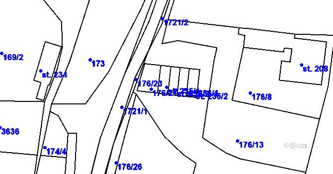 Parcela st. 235/1 v KÚ Lodhéřov, Katastrální mapa