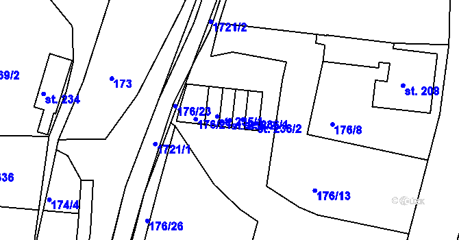 Parcela st. 235/2 v KÚ Lodhéřov, Katastrální mapa