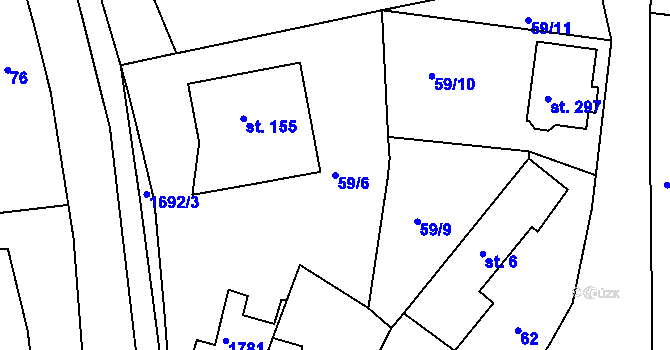 Parcela st. 59/6 v KÚ Lodhéřov, Katastrální mapa