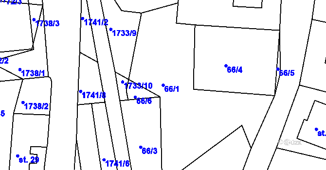Parcela st. 66/1 v KÚ Lodhéřov, Katastrální mapa