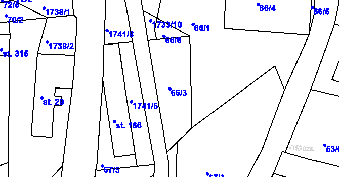 Parcela st. 66/3 v KÚ Lodhéřov, Katastrální mapa