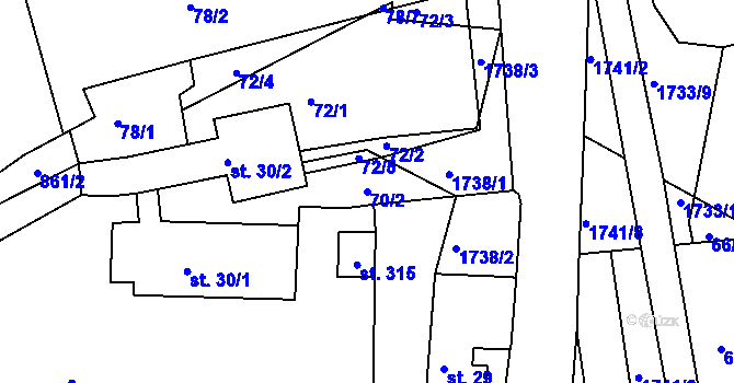 Parcela st. 70/2 v KÚ Lodhéřov, Katastrální mapa
