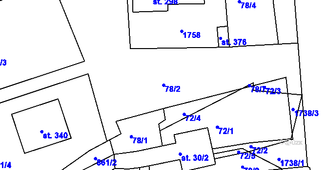 Parcela st. 78/2 v KÚ Lodhéřov, Katastrální mapa