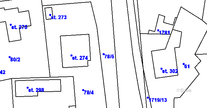 Parcela st. 78/5 v KÚ Lodhéřov, Katastrální mapa