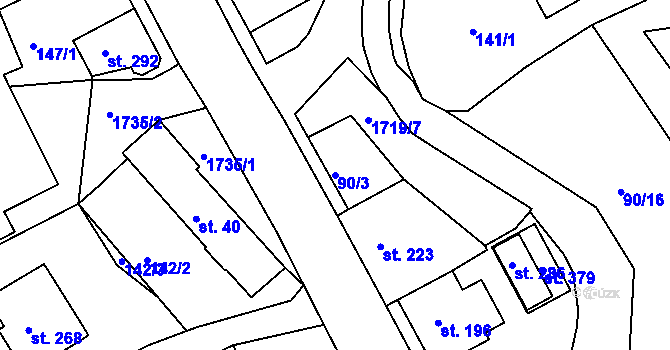 Parcela st. 90/3 v KÚ Lodhéřov, Katastrální mapa