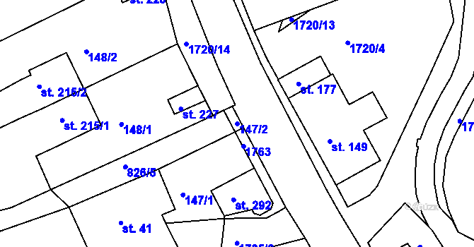 Parcela st. 147/2 v KÚ Lodhéřov, Katastrální mapa