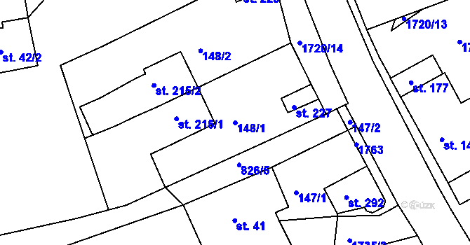 Parcela st. 148/1 v KÚ Lodhéřov, Katastrální mapa