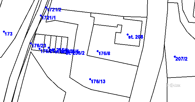 Parcela st. 176/8 v KÚ Lodhéřov, Katastrální mapa