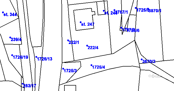 Parcela st. 222/4 v KÚ Lodhéřov, Katastrální mapa