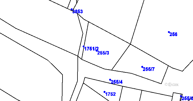 Parcela st. 255/3 v KÚ Lodhéřov, Katastrální mapa