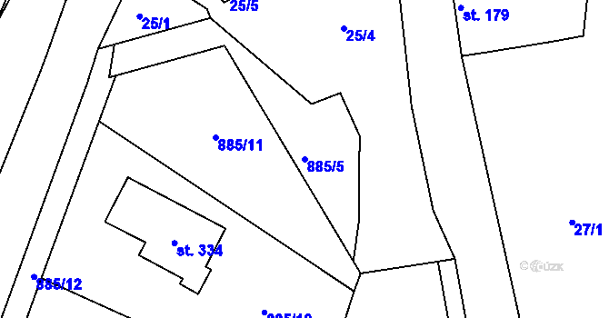 Parcela st. 885/5 v KÚ Lodhéřov, Katastrální mapa