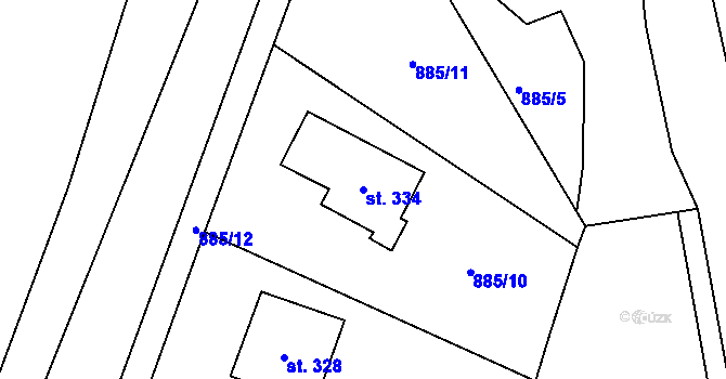 Parcela st. 334 v KÚ Lodhéřov, Katastrální mapa