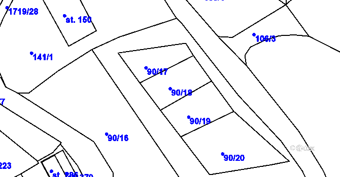 Parcela st. 90/18 v KÚ Lodhéřov, Katastrální mapa