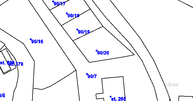 Parcela st. 90/20 v KÚ Lodhéřov, Katastrální mapa