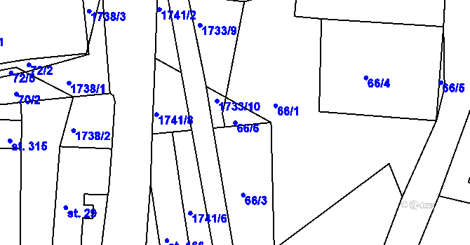 Parcela st. 66/6 v KÚ Lodhéřov, Katastrální mapa