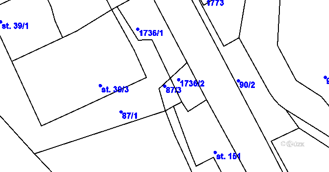 Parcela st. 87/3 v KÚ Lodhéřov, Katastrální mapa
