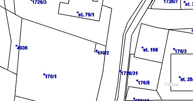 Parcela st. 170/2 v KÚ Lodhéřov, Katastrální mapa