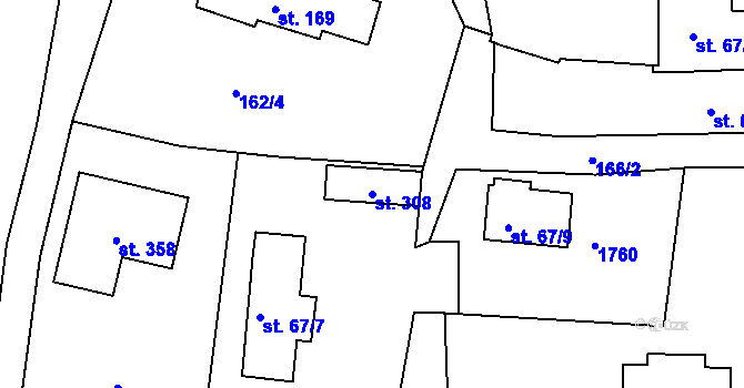 Parcela st. 308 v KÚ Lodhéřov, Katastrální mapa