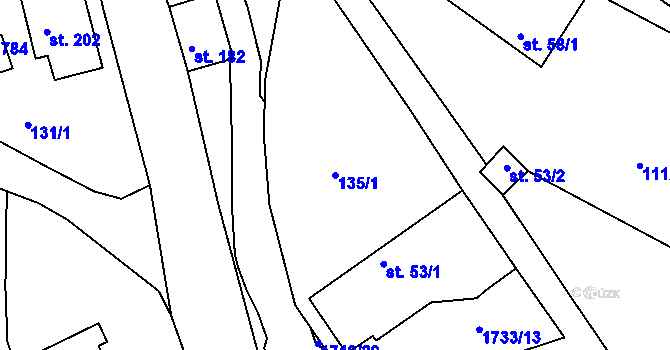 Parcela st. 135/1 v KÚ Lodhéřov, Katastrální mapa