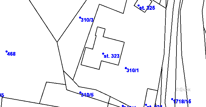Parcela st. 323 v KÚ Lodhéřov, Katastrální mapa