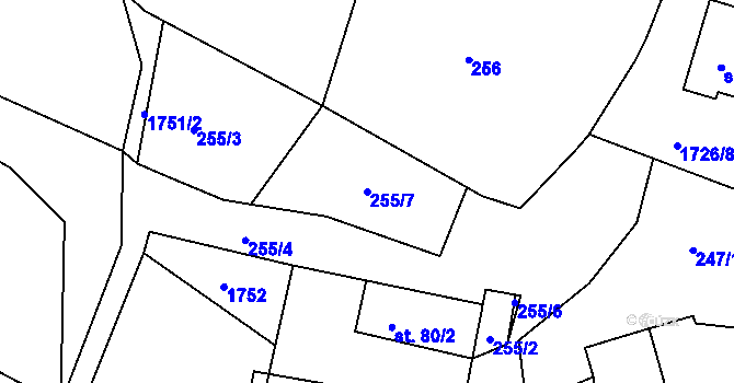 Parcela st. 255/7 v KÚ Lodhéřov, Katastrální mapa