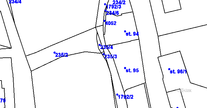 Parcela st. 235/3 v KÚ Lodhéřov, Katastrální mapa