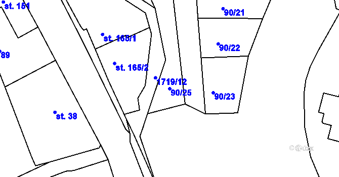 Parcela st. 90/25 v KÚ Lodhéřov, Katastrální mapa