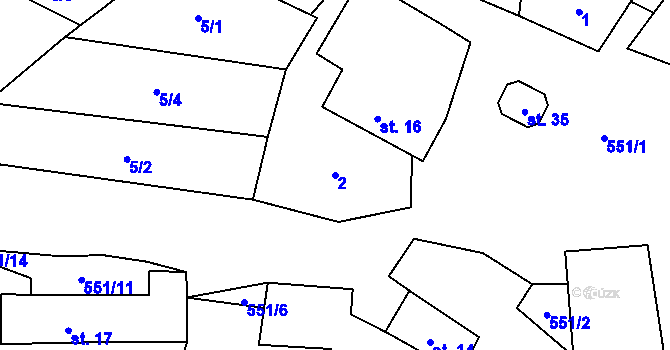 Parcela st. 2 v KÚ Najdek u Lodhéřova, Katastrální mapa