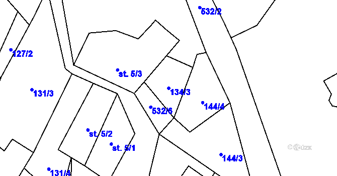 Parcela st. 134/3 v KÚ Najdek u Lodhéřova, Katastrální mapa