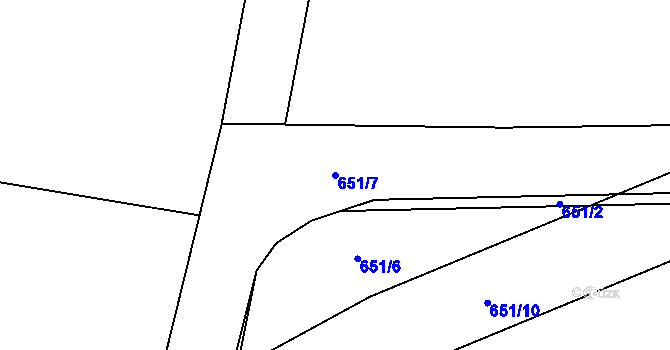 Parcela st. 651/7 v KÚ Lodín, Katastrální mapa