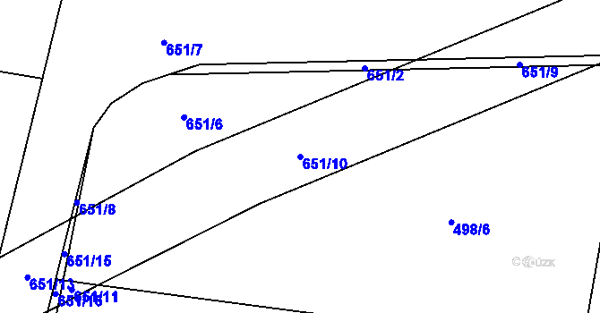 Parcela st. 651/10 v KÚ Lodín, Katastrální mapa