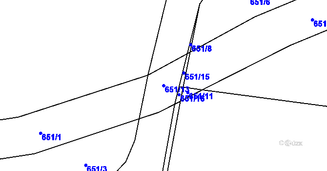 Parcela st. 651/13 v KÚ Lodín, Katastrální mapa