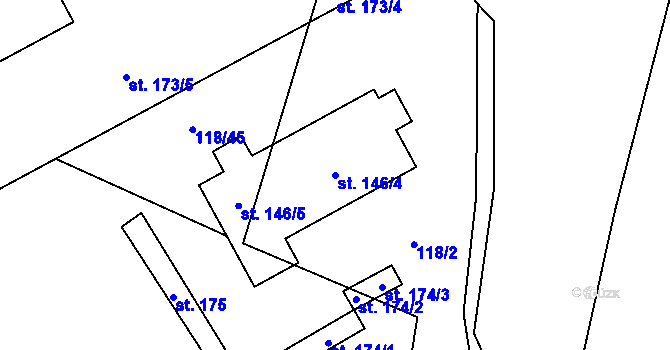 Parcela st. 146/4 v KÚ Lodín, Katastrální mapa