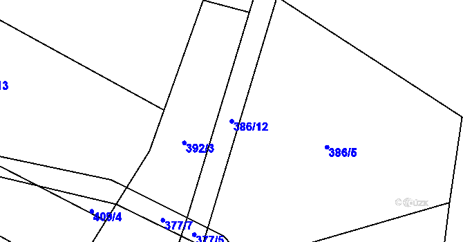 Parcela st. 386/12 v KÚ Lodín, Katastrální mapa