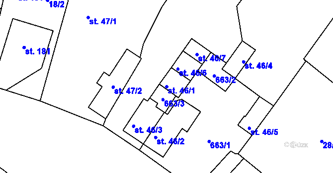Parcela st. 46/1 v KÚ Lodín, Katastrální mapa