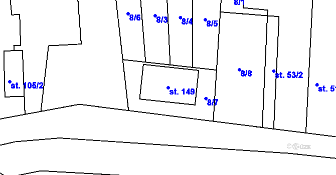 Parcela st. 149 v KÚ Lodín, Katastrální mapa