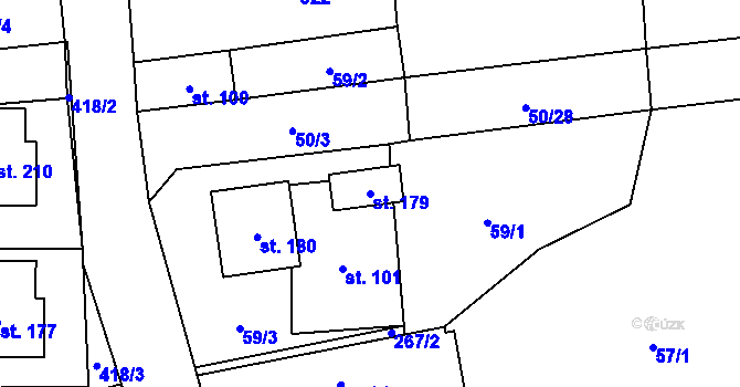 Parcela st. 179 v KÚ Lodín, Katastrální mapa